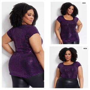 Ashley Stewart Metallic Sequin Hi Low Top Size 30/32W